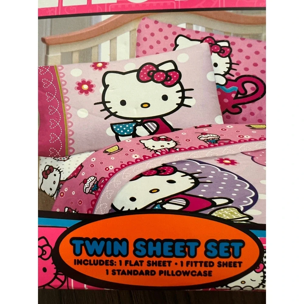 Sanrio Hello Kitty High Tea Twin Sheet Set Pink Bedding 3pc New